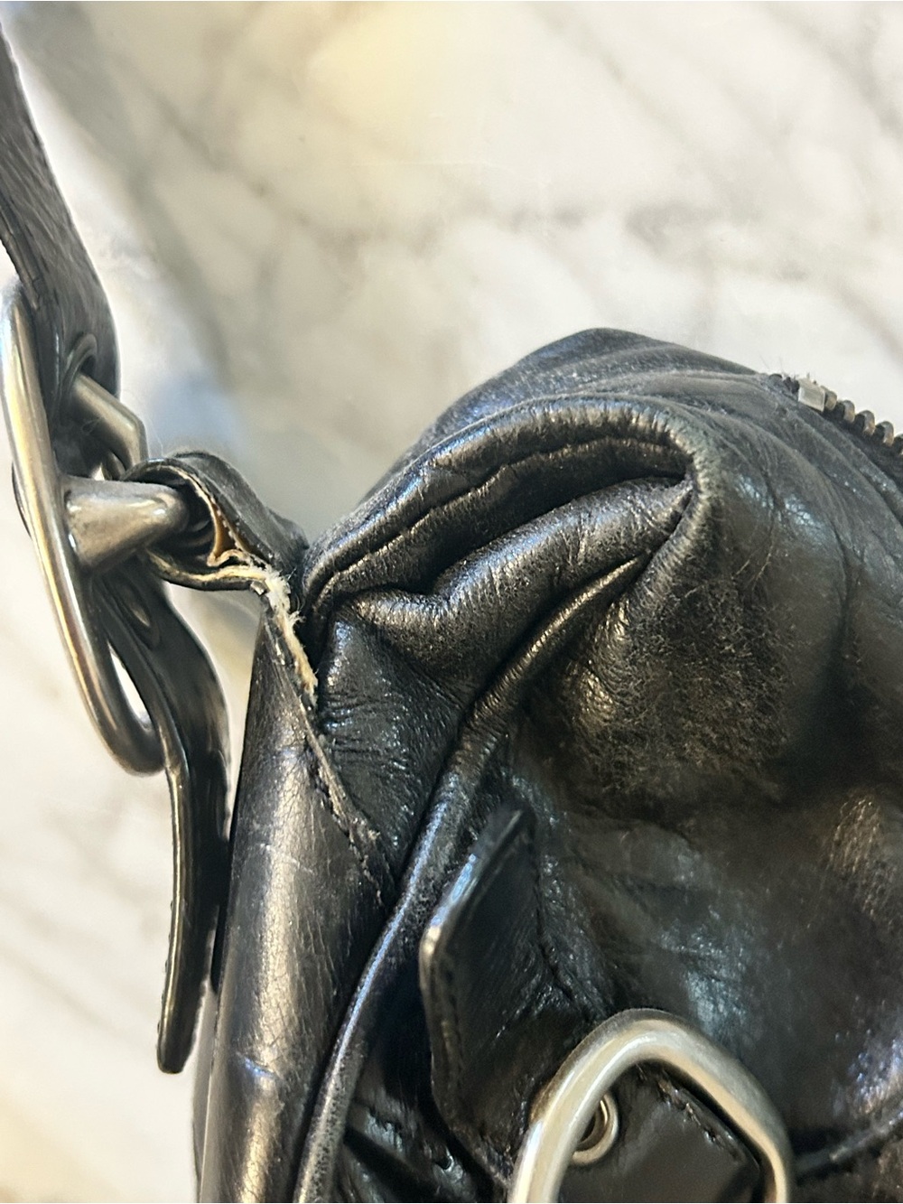 DKNY Black Leather Hobo Shoulder Bag with Silver Hardware - Picture 6 of 9